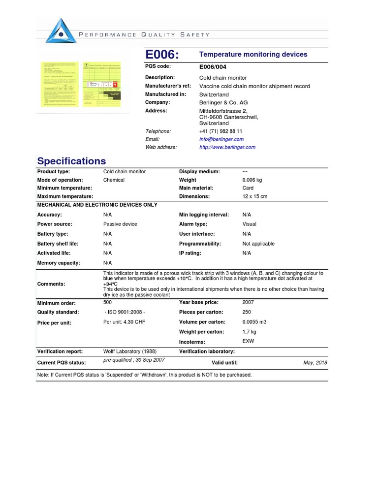 Cold Chain Monitor Specs | PDF | Computer Monitor | Battery (Electricity)