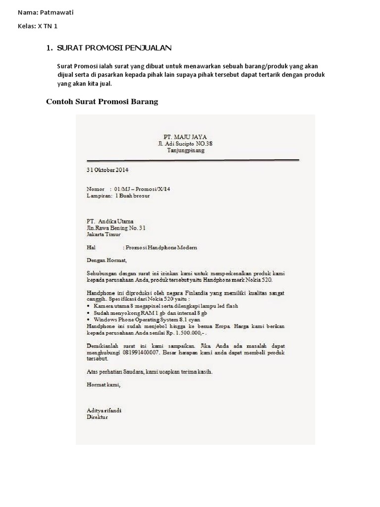 Surat Promosi Penjualan