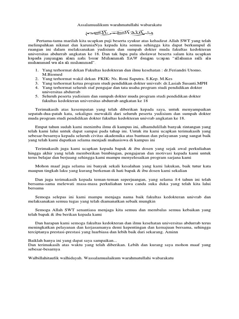 Kata Sambutan Yudisium Dan Sumpah Dokter Muda
