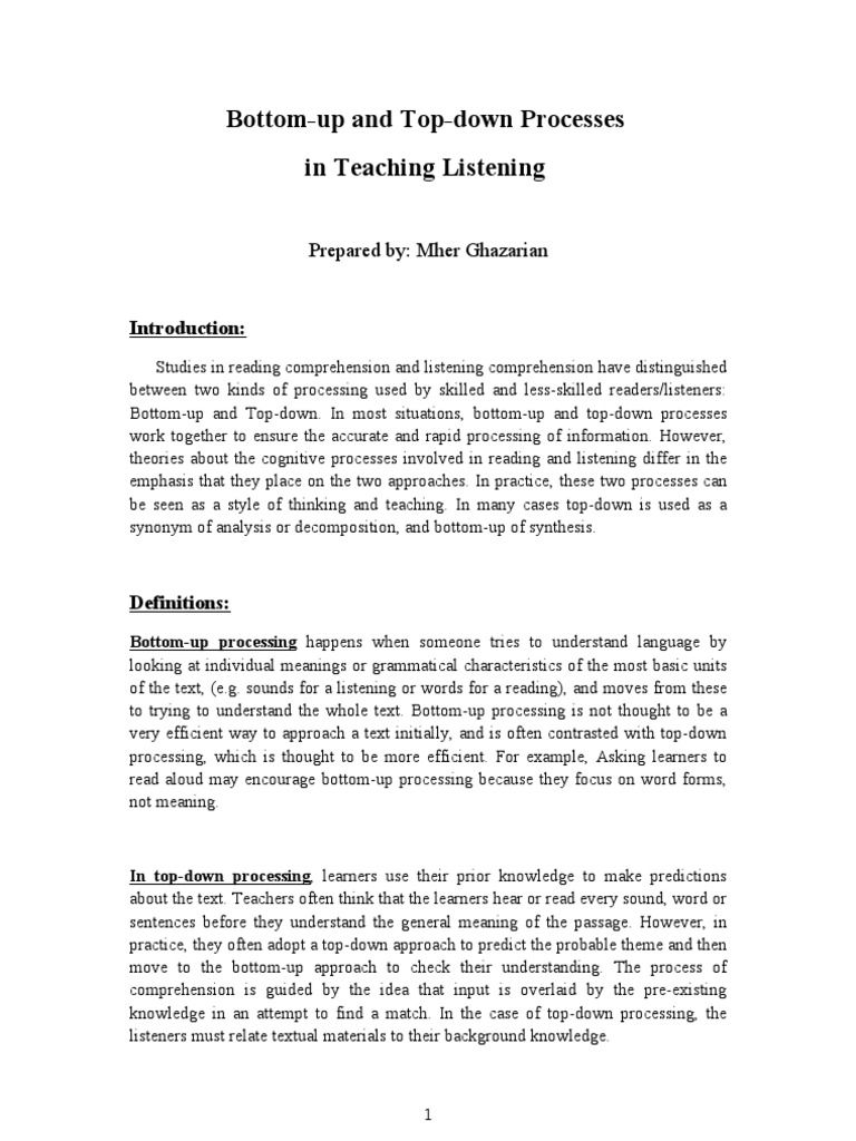Top-Down and Bottom-Up Listening Strategies | PDF | Top Down And Bottom ...