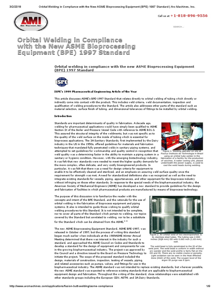 Orbital Welding in Compliance With The New ASME Bioprocessing Equipment ...