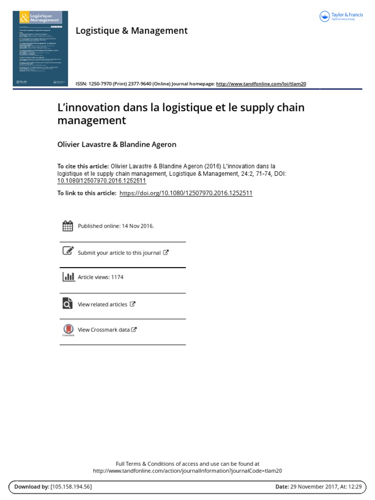 L Innovation Dans La Logistique Et Le Supply Chain Management | PDF ...
