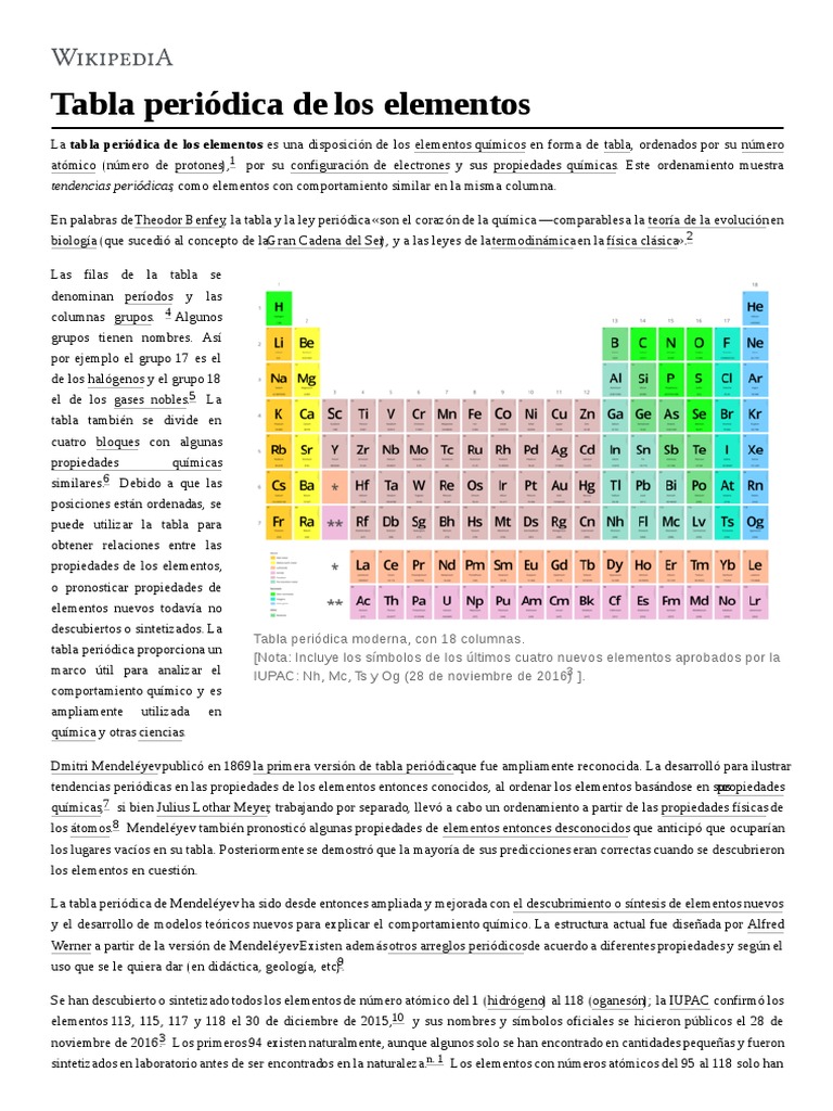 Tabla Periódica de Los Elementos Tabla periódica