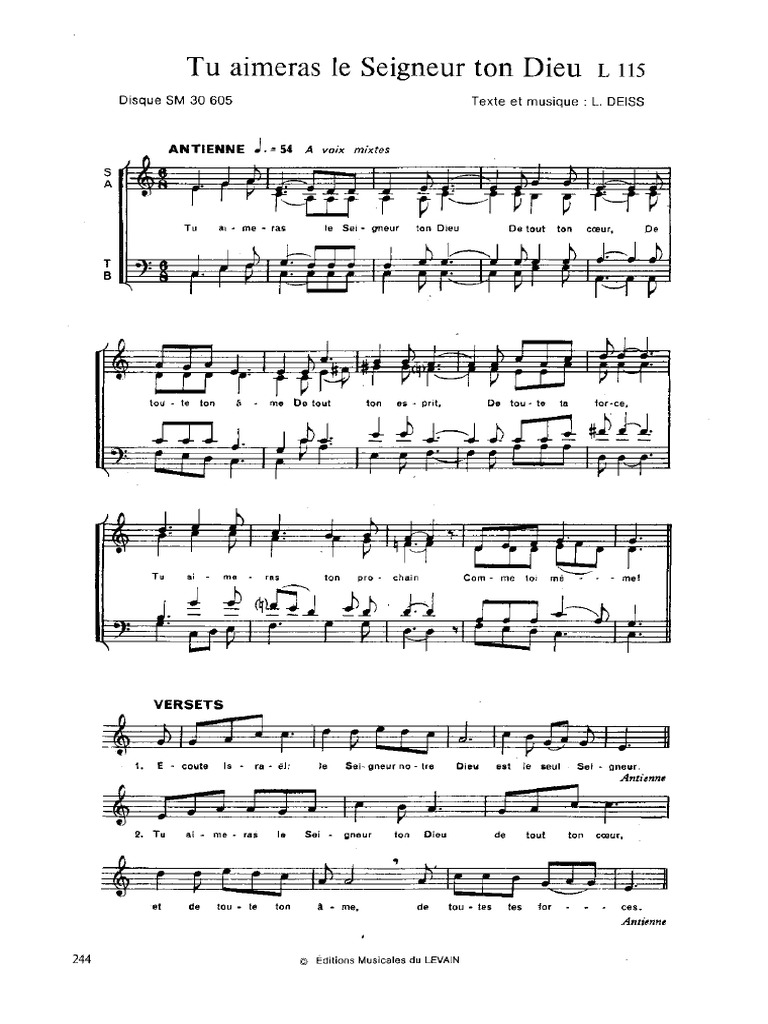 Tu Aimeras Le Seigneur Ton Dieu Partition Pdf