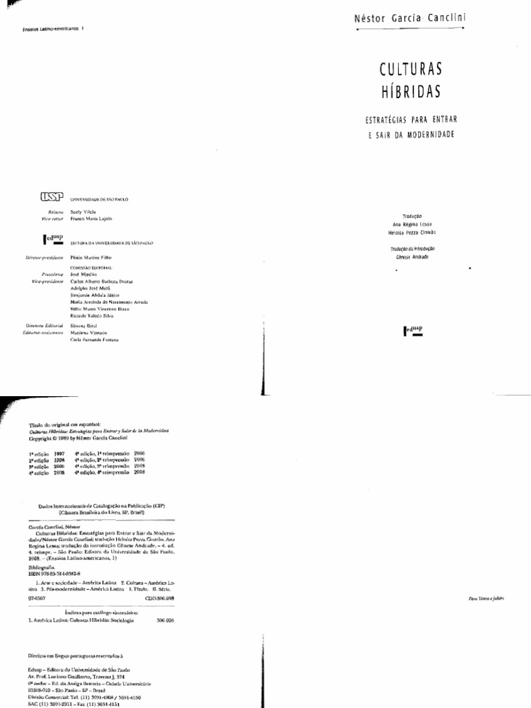 CANCLINI, Nèstor G. Culturas Híbridas. São Paulo - Ed. USP, 1997 PDF | PDF