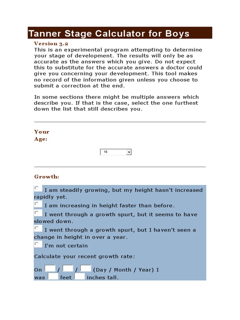 Tanner Stage Calculator For Boys | PDF | Hair | Puberty