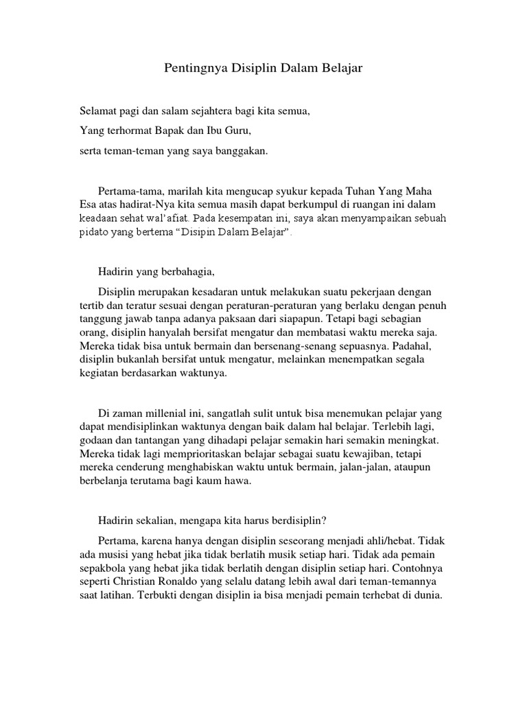 Contoh Pidato Tentang Disiplin Terbaik Kumpulan Referensi Teks Pidato