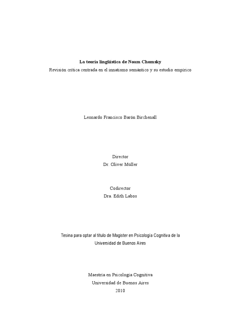 La Teoria Linguistica De Noam Chomsky Baron Pdf Pdf Noam Chomsky
