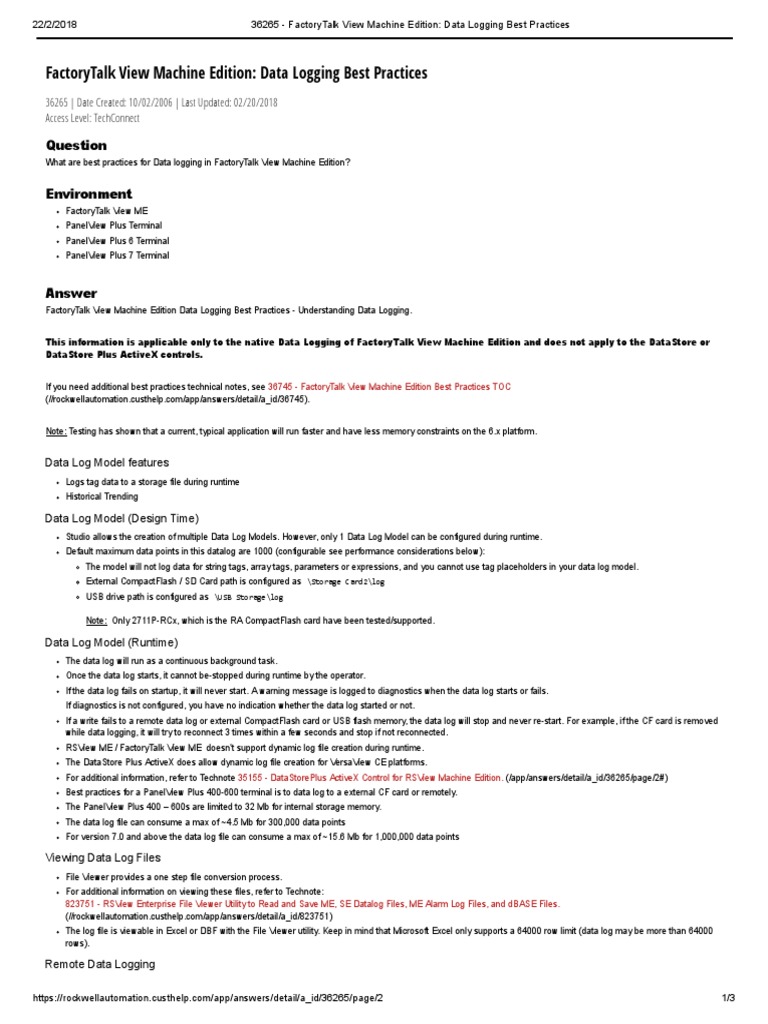 FactoryTalk View Machine Edition - Data Logging Best Practices | PDF ...