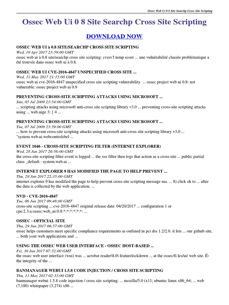 Ossec Web Ui 0 8 Site Searchp Cross Site Scripting PDF | PDF ...