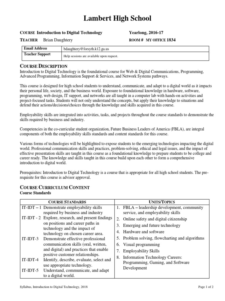 Introduction to Digital Technology Syllabus | PDF | Computer ...