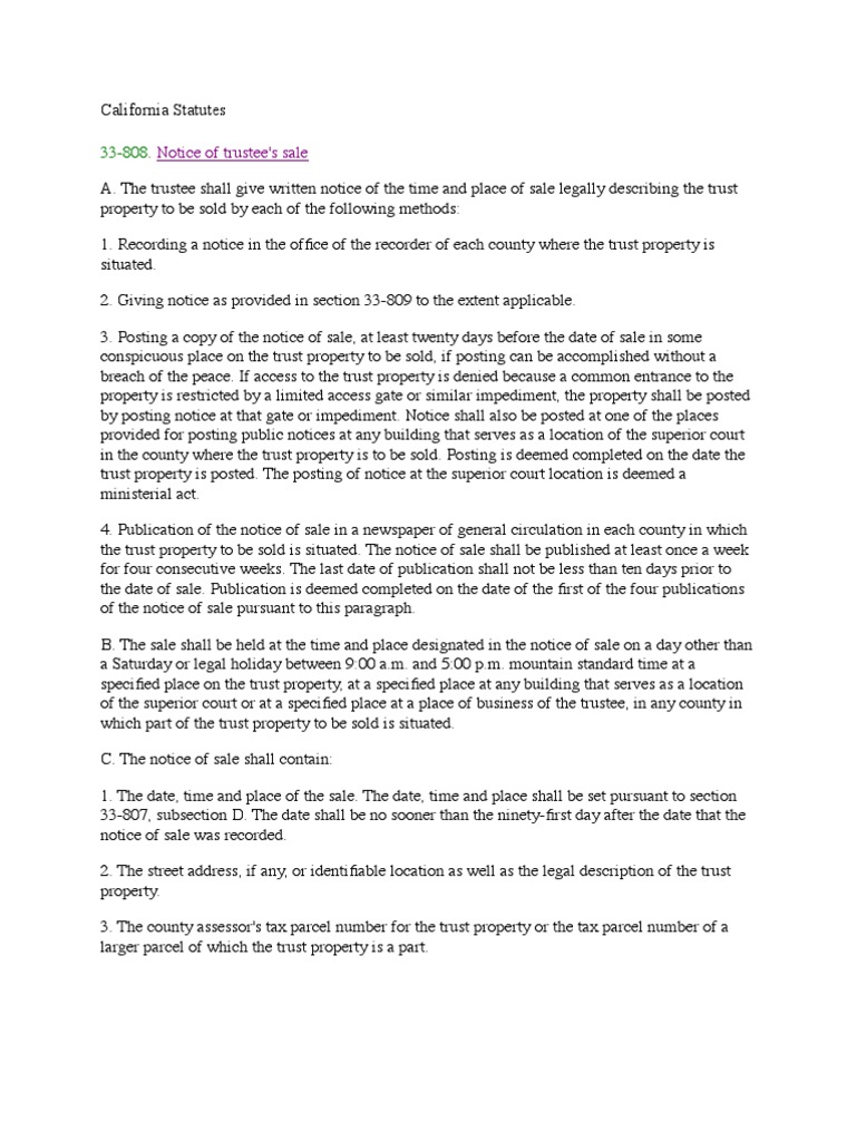 California Statutes Foreclosure Mortgage Law Deed Of Trust (Real Estate)