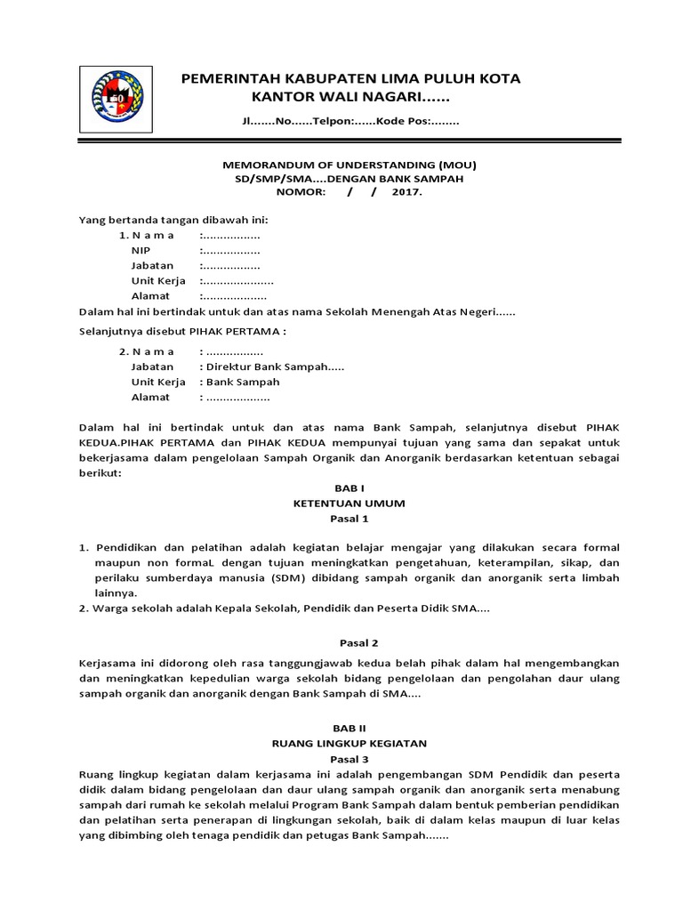 Contoh Mou Bank Sampah Pdf