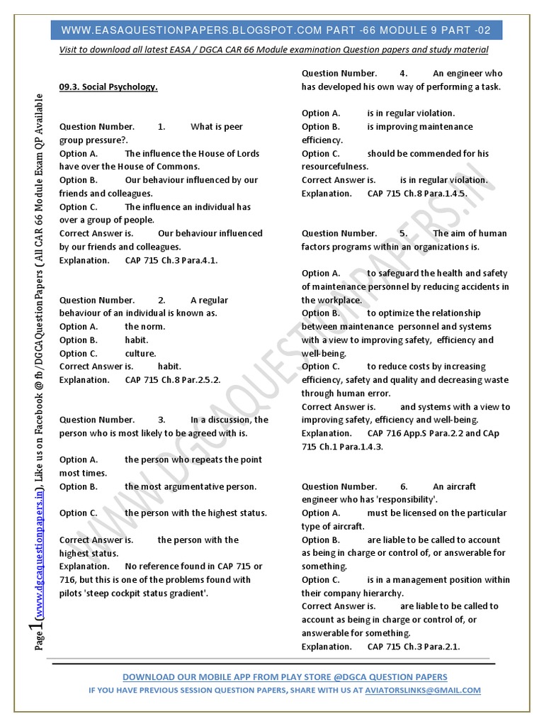 EASA Module 9 Exam Prep | PDF | Conformity | Behavioural Sciences