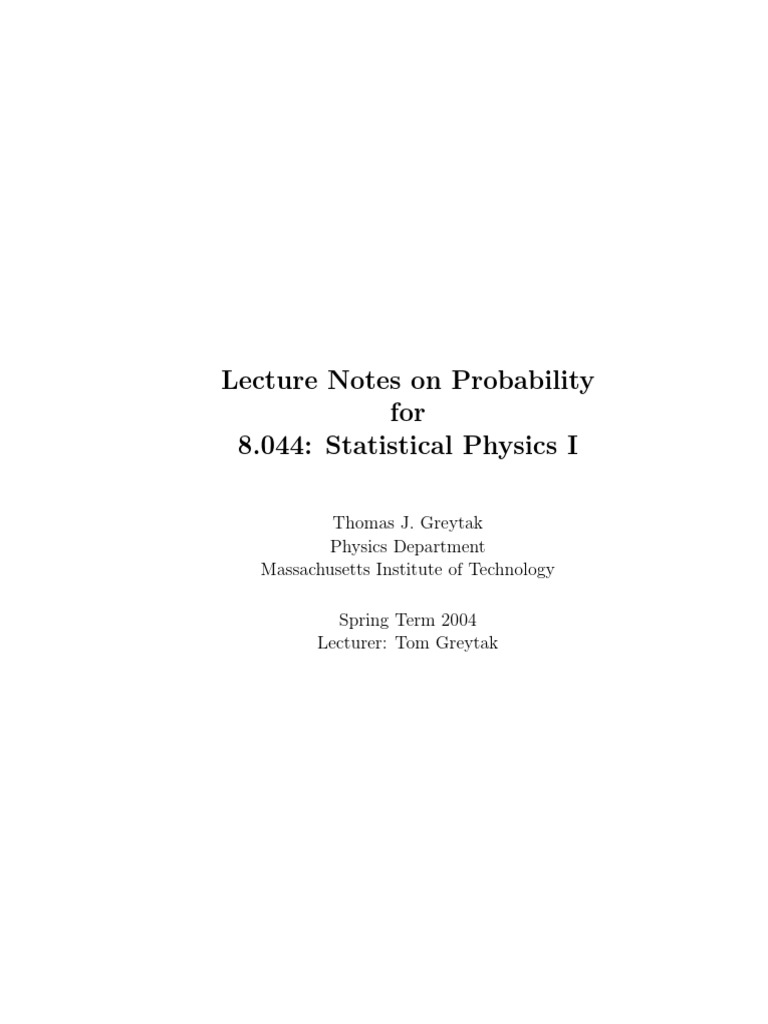 8.044: Statistical Physics I – WTQM