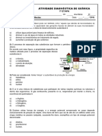 Marista - Química - 9ºano - 1 Etapa - Avaliação Diagnóstica