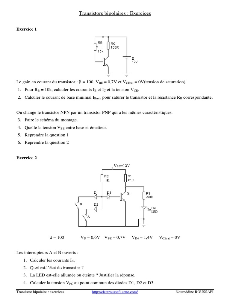 Comment Etablir Un Schema Equivalent De Montage à Transistor Exercices Transistors | PDF | Transistor bipolaire | Transistor