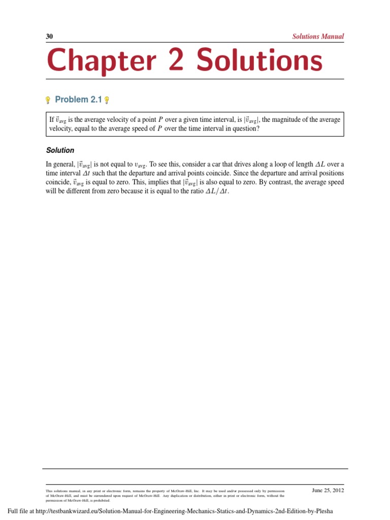 Solution Manual for Engineering Mechanics Statics and Dynamics 2nd