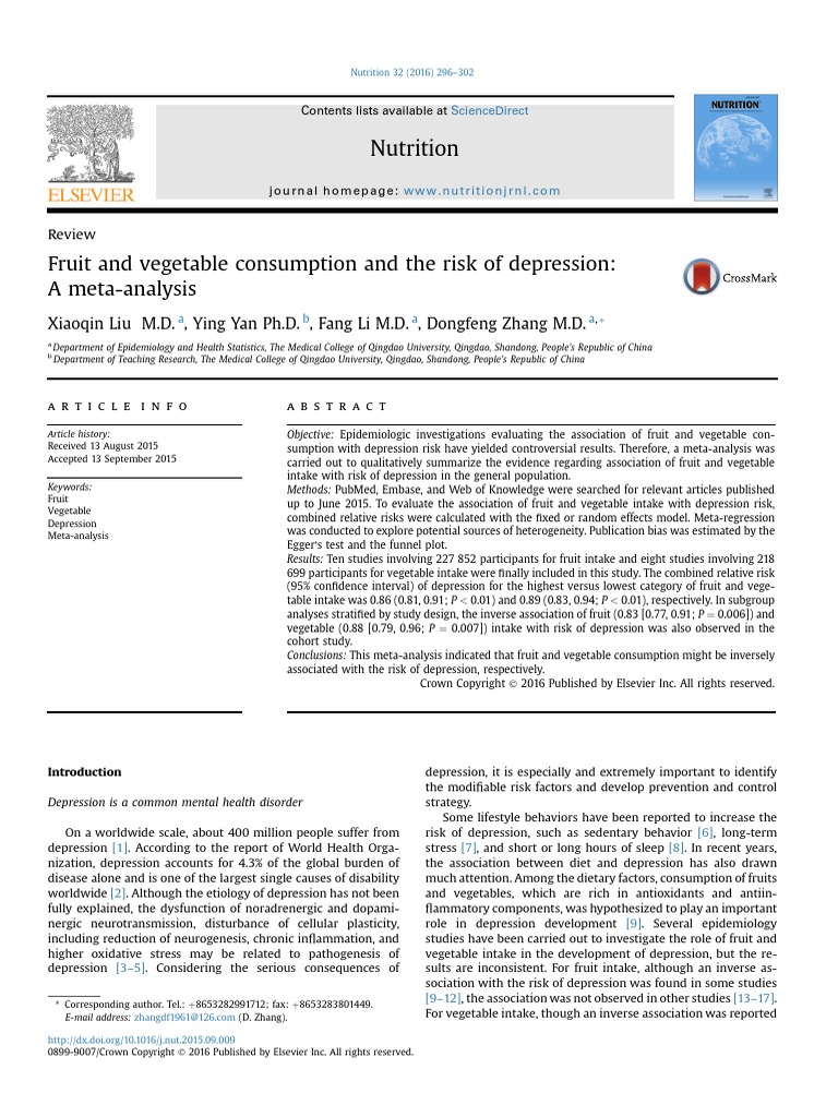 Fruit and Vegetable Consumption and The Risk of Depression | PDF ...