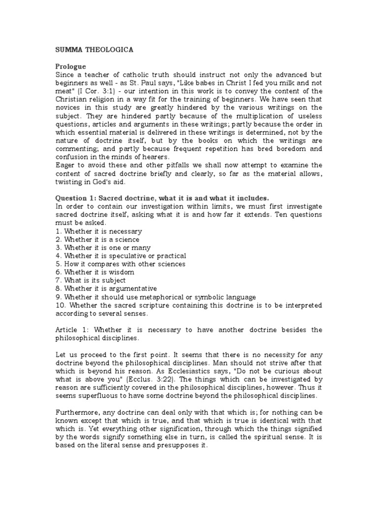 Summa Theologica (Summary) PDF Causality Revelation