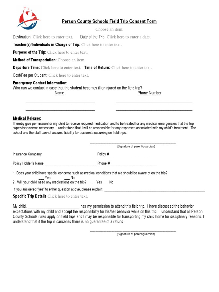 PCS Field Trip Consent Form PDF Consent Social Institutions