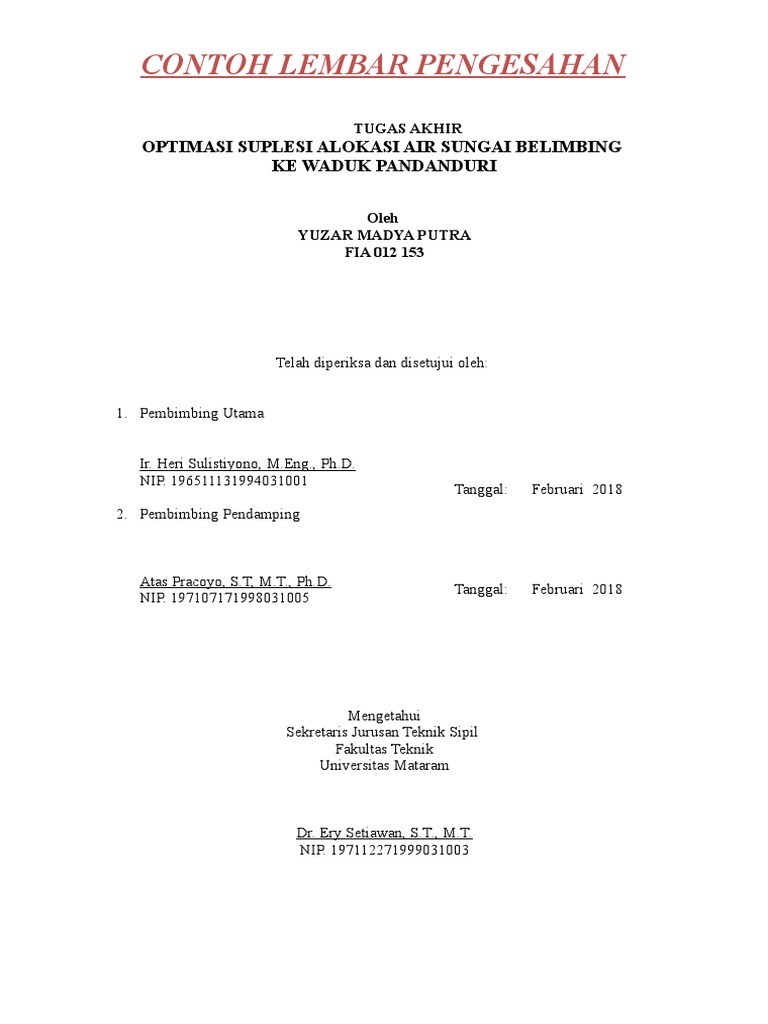 Contoh Lembar Pengesahan Skripsi Dan Jurnal 2018