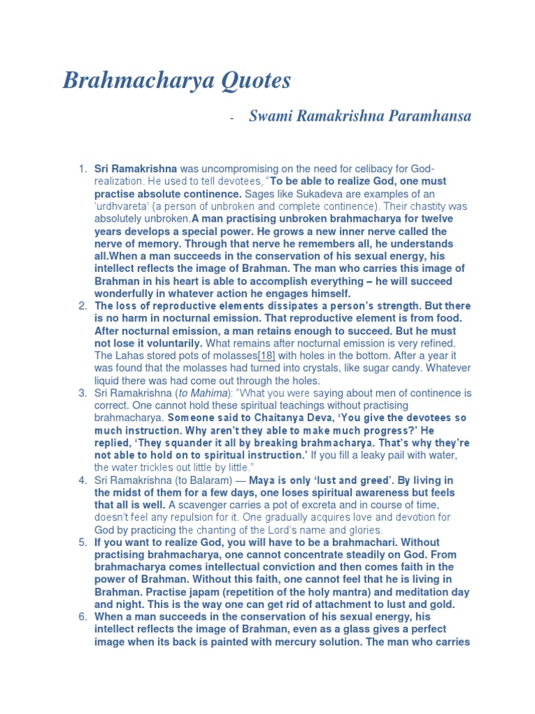 Brahmacharya Insights by Sri Ramakrishna | PDF | Seven Deadly Sins ...