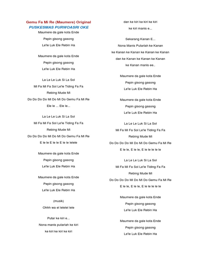 Lirik Lagu Gemu Fa Mi Re