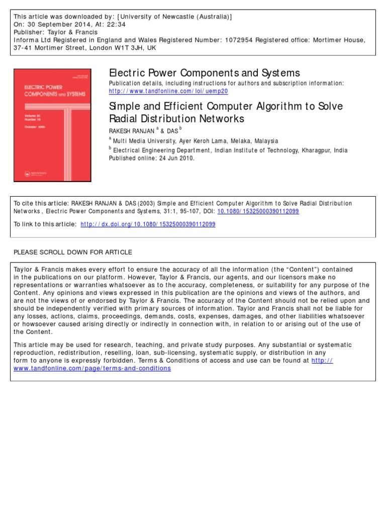 Electric Power Components and Systems PDF Electric Power