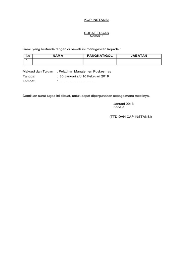 Contoh Surat Tugas Dibuat 2 Rangkap