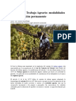 Regimen de Trabajo Agrario - Modalidades de Contratacion Permanente