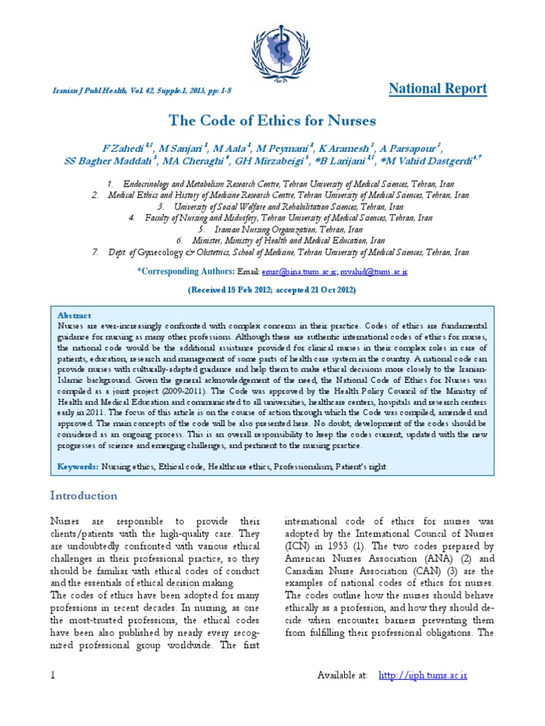The Code of Ethics For Nurses | PDF | Nursing | Informed Consent