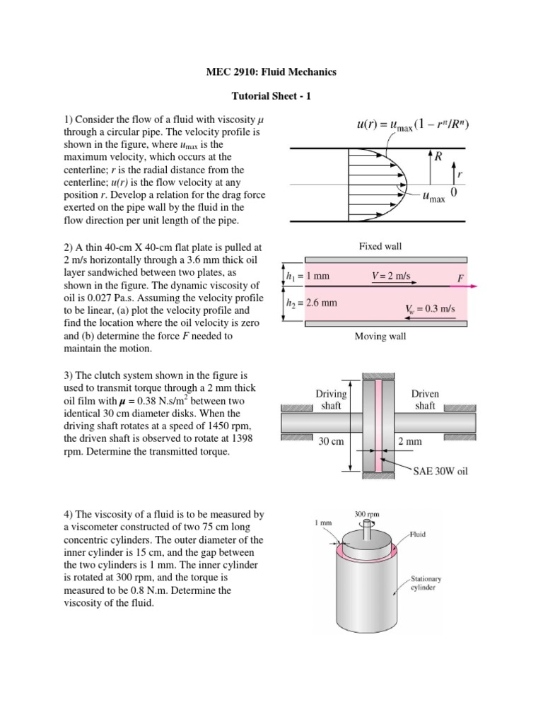 Tutorial Sheet 1 | PDF | Fluid Mechanics | Shear Stress