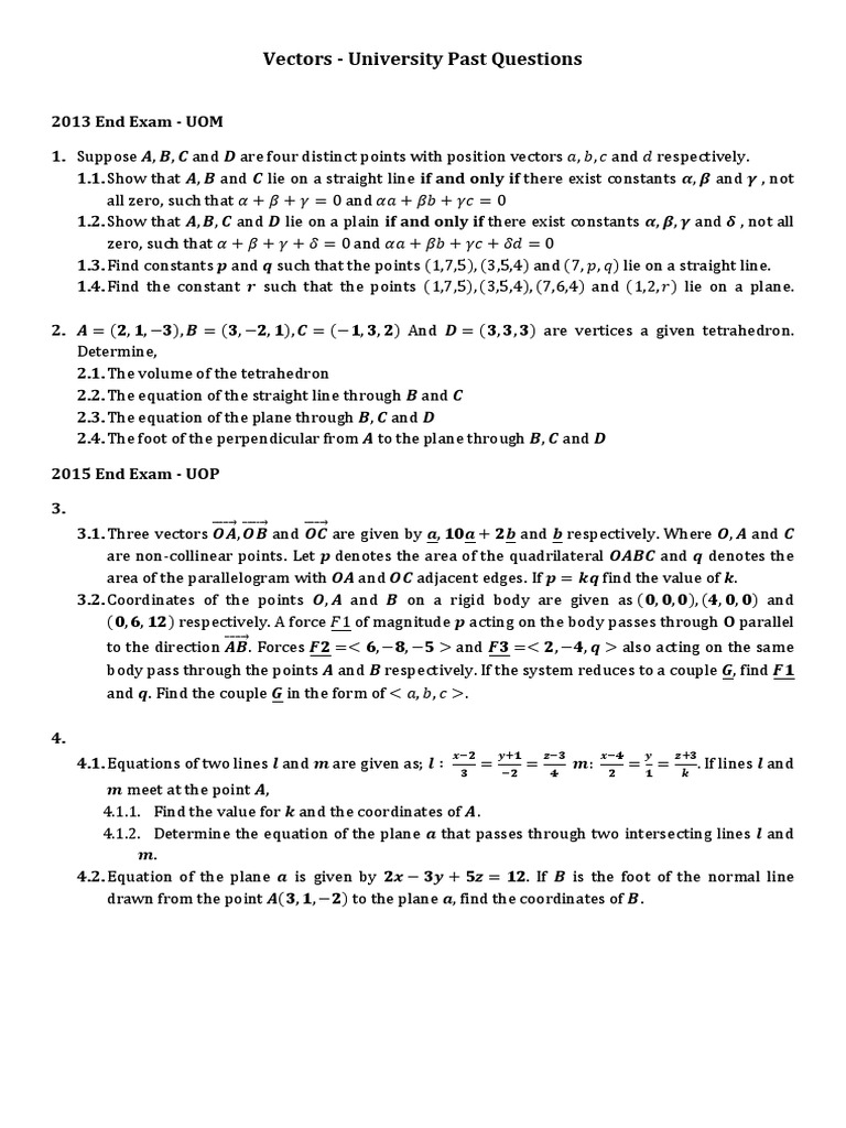 Vector Geometry Exam Questions | PDF