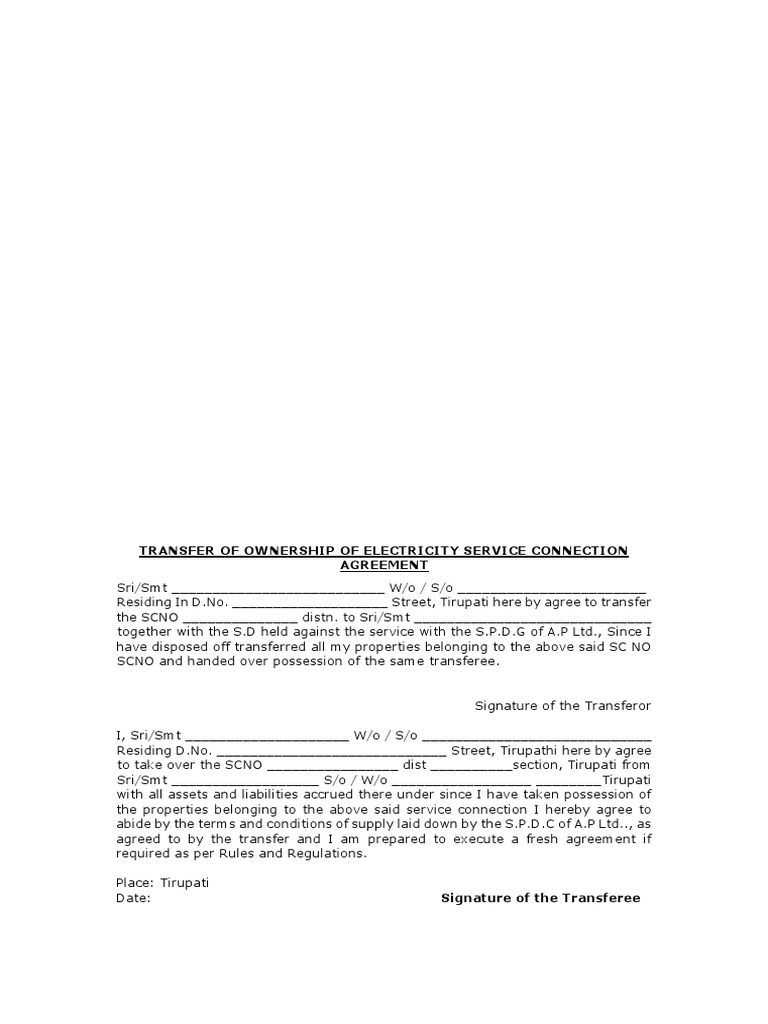 Transfer of Ownership of Electricity Service Connection PDF