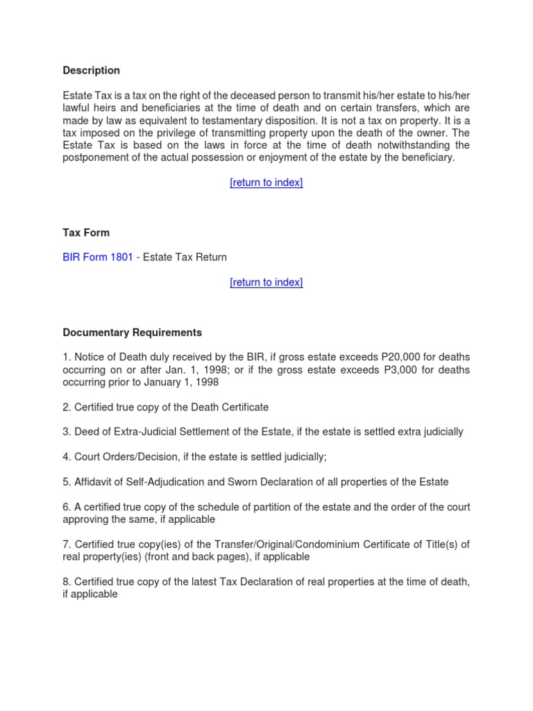 Estate Tax Bir Website | PDF | Estate Tax In The United States | Tax ...