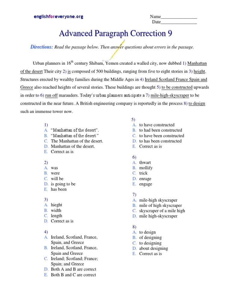 Advanced Paragraph Correction Exercise | PDF | Tourist Attractions ...