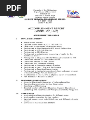 Accomplishment Report sample