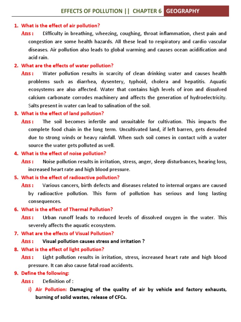 Effects Of Pollution Chapter 6 Geography Pollution Water Pollution