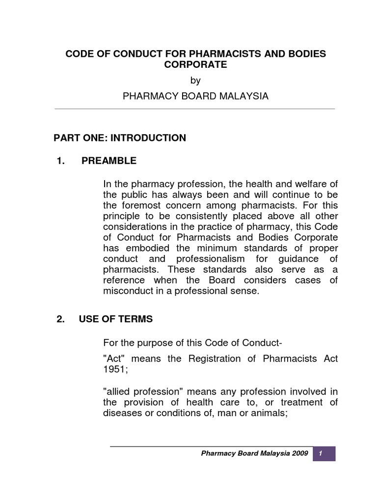 Code of Conduct for Malaysian Pharmacists | PDF | Pharmacy | Pharmacist