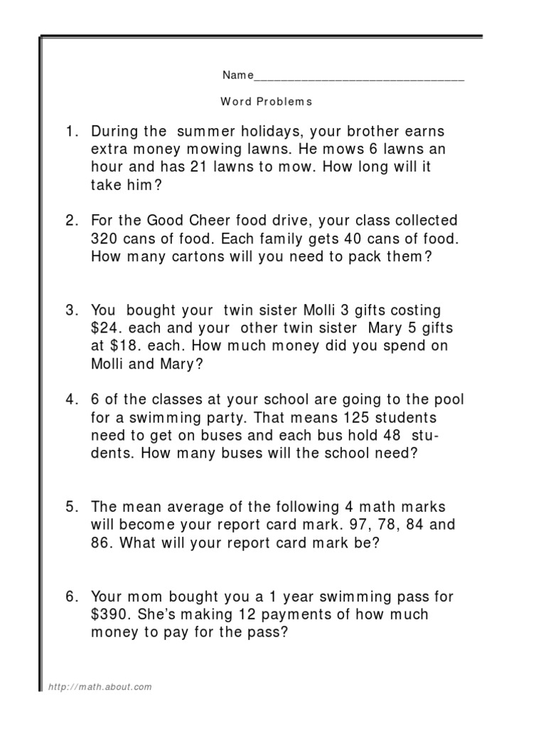 Math Word Problems for Kids | PDF