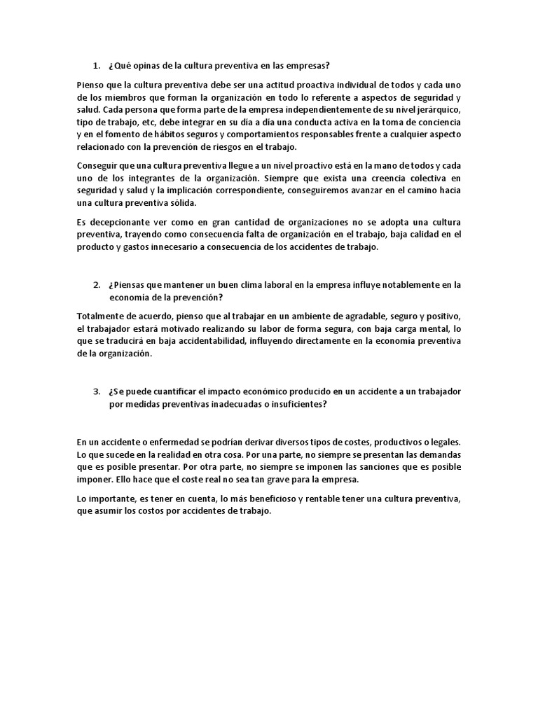 Cultura Preventiva en Empresas: Clave del Éxito | PDF | Comportamiento ...