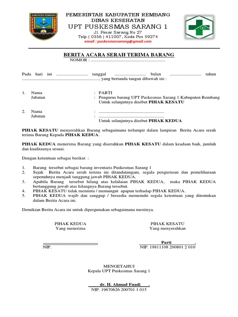 Berita Acara Serah Terima Barang