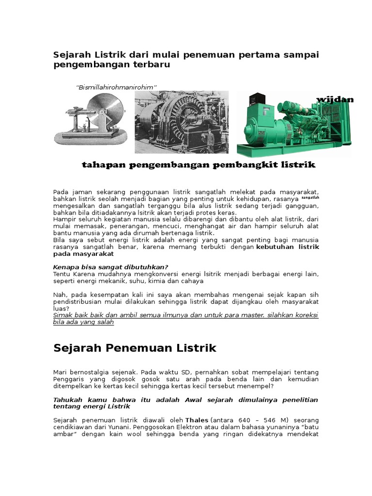 Sejarah Listrik Dari Mulai Penemuan Pertama Sampai Pengembangan Terbaru