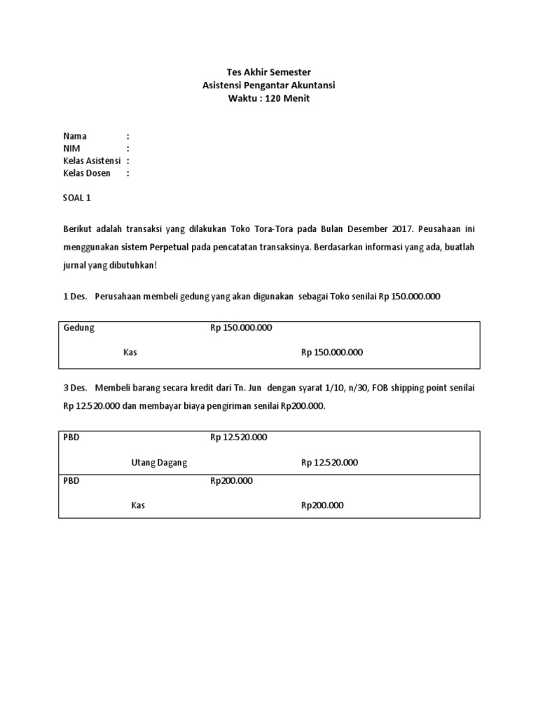 12 Contoh Soal Akuntansi 210 N30 Kumpulan Contoh Soal