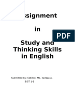 Assignment in Study and Thinking Skills in English: Submitted By: Cabildo, Ma. Karizza A. BSIT 1-1