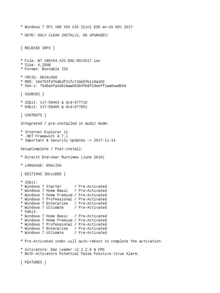 Windows 7 Sp1 X86 X64 Aio 22in1 Esd En Us Nov 2017 Gen2 Pdf
