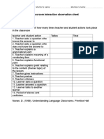 Classroom Interaction Observation Sheet: Date: Mentor's Name: ..Mentee's Name: ..