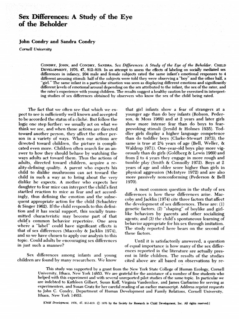 Sex Differences: A Study of The Eye of The Beholder | PDF | Sexual ...