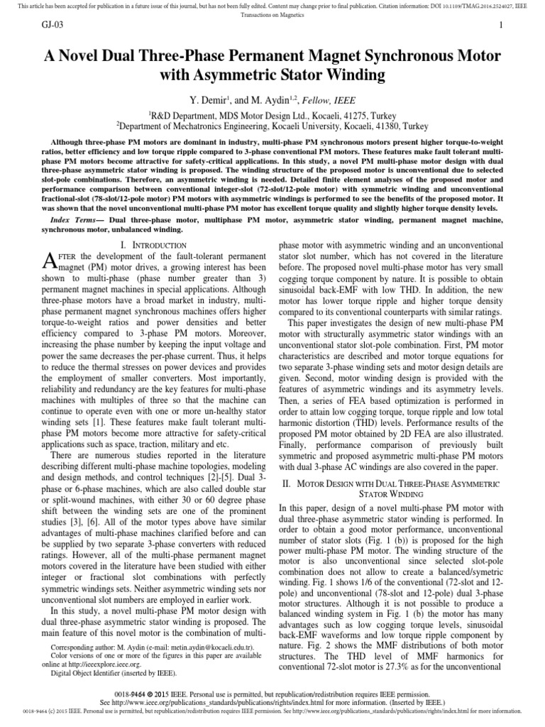 A Novel Dual Three-Phase Permanent Magnet Synchronous Motor With ...